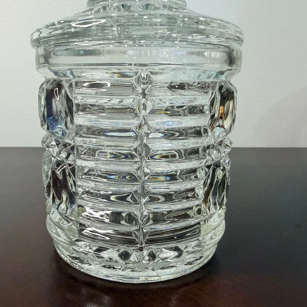 Vintage Federal Windsor Glass Sugar Jam‎ Jar Lid Vanity Button and Cain Pattern